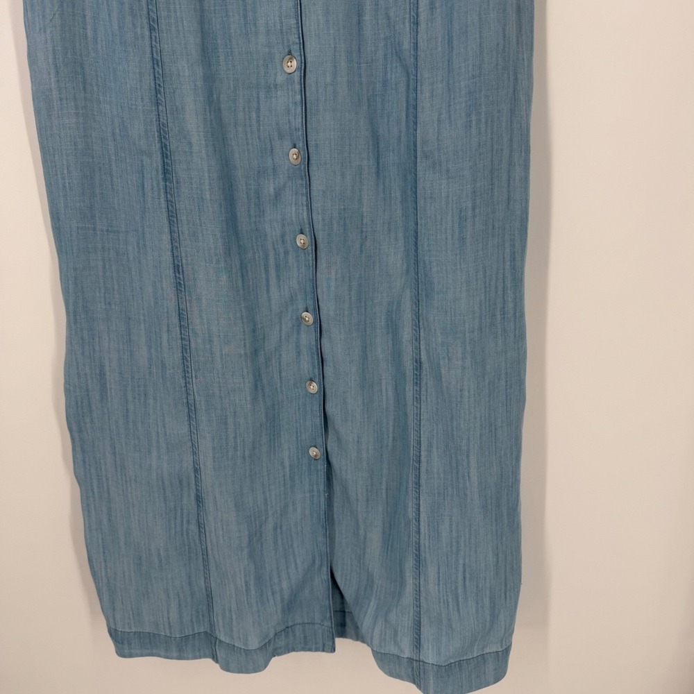 J. Jill Denim Light Wash Tencel Button Front Maxi Dress Short Sleeve Blue S - Picture 4 of 11
